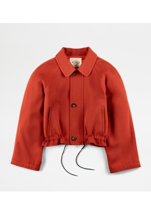Tod's - Cropped Safari Jacket in Wool, RED, 40 - Coat / Trench