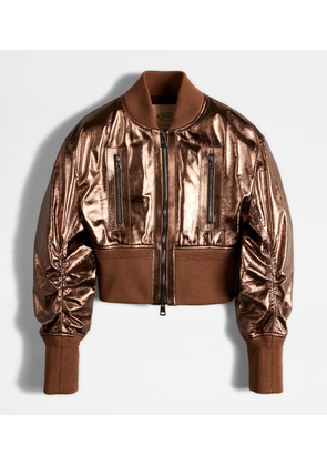 Tod's - Cropped Bomber Jacket in Leather, BROWN, 36 - Coat / Trench