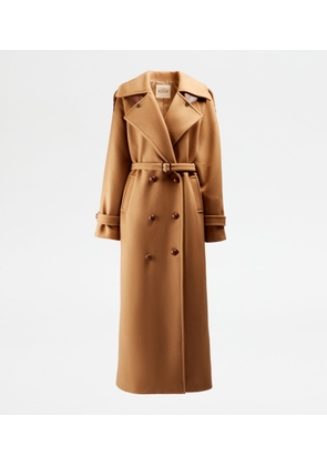 Tod's - Trench Coat in Wool with Leather Inserts, BEIGE, L - Coat / Trench