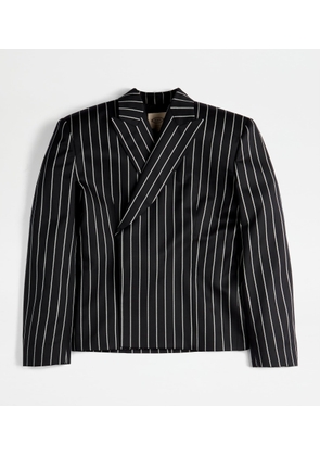 Tod's - Blazer in Stretch Wool, WHITE,BLACK, 38 - Jackets