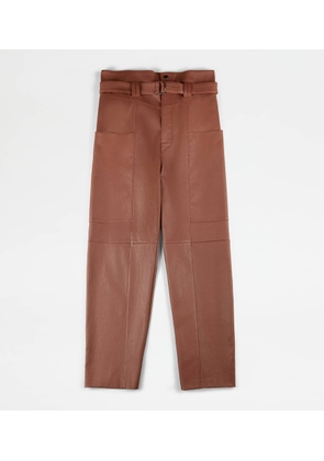 Tod's - Trousers in Stretch Nappa Leather, BROWN, 38 - Trousers