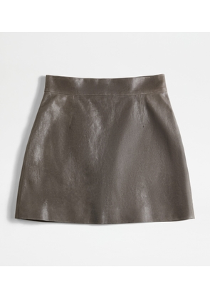 Tod's - Miniskirt in Leather, GREY, 38 - Skirts