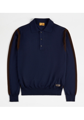 Tod's - Polo Shirt in Wool, BROWN,BLUE, L - Knitwear