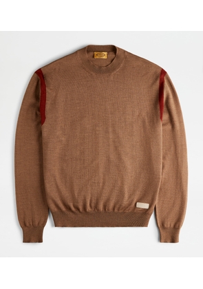 Tod's - Round Neck Jumper in Wool, RED,BROWN, L - Knitwear