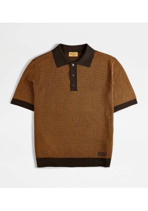 Tod's - Polo Shirt in Silk Blend Knit, BEIGE,BROWN, L - Knitwear