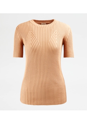 Tod's - Short-sleeved Sweater in Cotton, BROWN, L - Knitwear