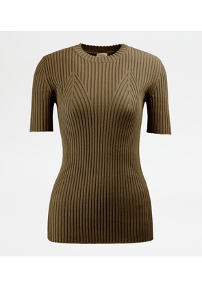Tod's - Short-sleeved Sweater in Cotton, GREEN, L - Knitwear