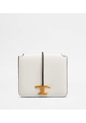 Tod's - T Timeless Credit Card Holder in Leather with Shoulder Strap, WHITE,  - Wallets