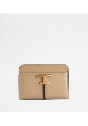 Tod's - T Timeless Credit Card Holder in Leather, BEIGE,  - Wallets