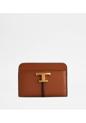 Tod's - T Timeless Credit Card Holder in Leather, ORANGE,  - Wallets
