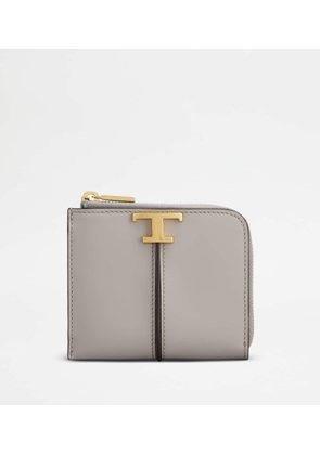 Tod's - T Timeless Credit Card Holder in Leather, GREY,  - Wallets