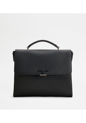 Tod's - Slim T Timeless Briefcase in Leather Small, BLACK,  - Bags