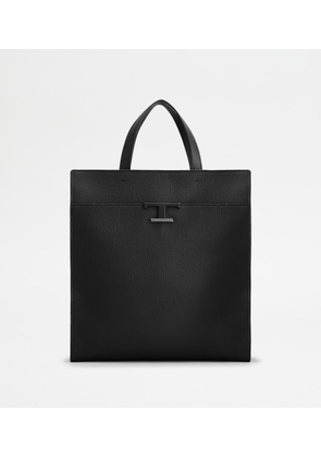 Tod's - T Timeless Shopping Bag in Leather Medium, BLACK,  - Bags