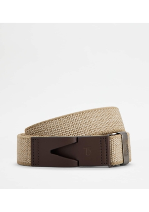 Tod's - Belt in Canvas and Leather, BROWN,BEIGE, 110 - Belts
