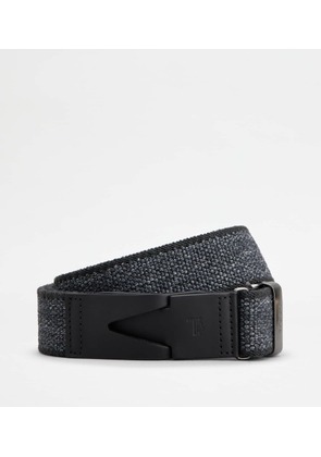 Tod's - Belt in Canvas and Leather, BLACK,GREY, 110 - Belts