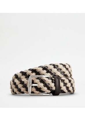Tod's - Belt in Leather and Jute, OFF WHITE,BROWN, 100 - Belts