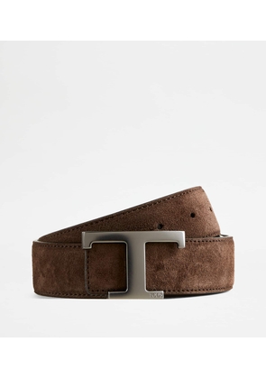 Tod's - T Timeless Reversible Belt in Suede, BROWN, 110 - Belts