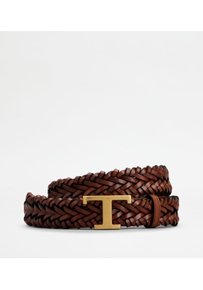 Tod's - T Timeless Belt in Leather, BROWN, 105 - Belts