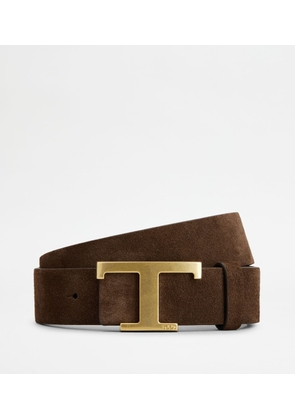 Tod's - T Timeless Reversible Belt in Suede and Smooth Leather, BROWN, 100 - Belts
