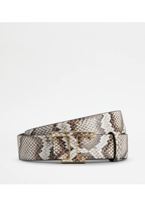 Tod's - T Timeless Reversible Belt in Leather, GREY,BROWN, 80 - Belts