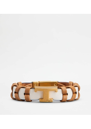 Tod's - Bracelet in Leather with Threading, WHITE,BROWN,  - Accessories