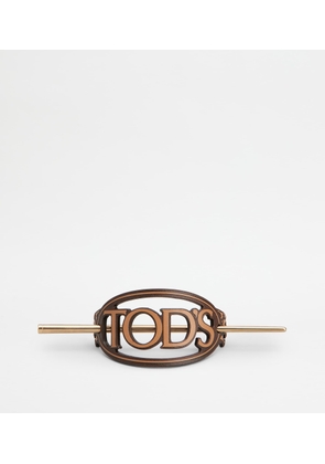 Tod's - Hair Clip in Leather, BROWN,  - Accessories