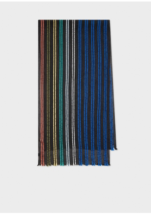 Ps Paul Smith Navy Rainbow Stripe Silk-Blend Scarf