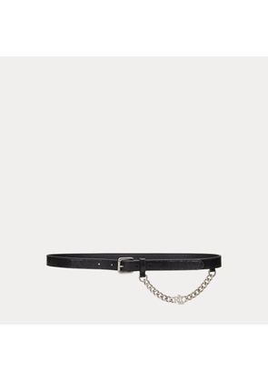 Logo-Chain Lizard-Embossed Skinny Belt