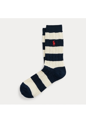 Rugby-Stripe Cable-Knit Crew Socks