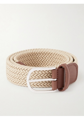 Anderson's - 3.5cm Leather-Trimmed Woven Elastic Belt - Men - Neutrals - EU 75