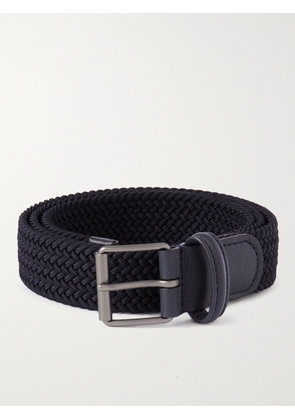 Anderson's - 3cm Leather-Trimmed Woven Elastic Belt - Men - Blue - EU 75