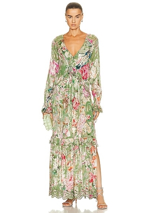 HEMANT AND NANDITA Zaria Kaftan with Printed Slip in Military Green - Green. Size S (also in ).