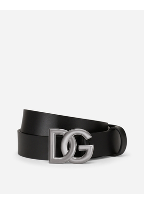 Dolce & Gabbana Lux Leather Belt With Crossover Dg Logo Buckle - Man Belts Black Leather 100