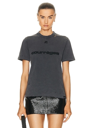 Courreges Distressed Jersey Tee in Stonewashed Grey & Black - Charcoal. Size XS (also in ).