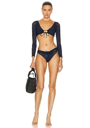 ALAÏA Long Sleeve One Piece Swimsuit in Marine - Navy. Size 36 (also in ).