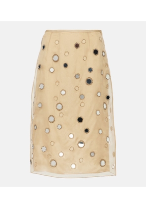 Prada Mirror-embellished silk organza midi skirt