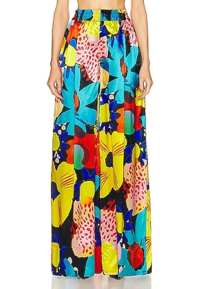 Christopher John Rogers Petunia Floral Wide Leg Trouser in Multicolor - Teal. Size XS (also in L, S).