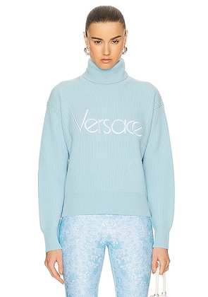 VERSACE 90's Embroidered Knit Sweater in Pale Blue - Baby Blue. Size 38 (also in 40, 42).