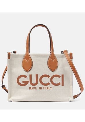 Gucci Mini logo leather-trimmed canvas tote bag