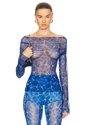 KNWLS Clavicle Mesh Top in Aqua Leo - Blue. Size XS (also in L, S).