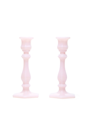 Mosser Glass Goop-Exclusive Pink Glass Candlesticks in Crown Tuscan