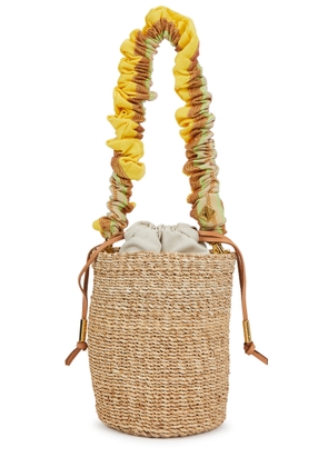 Aranaz Scrunchie Mini Raffia Bucket Bag, Bucket Bag, Handmade - Yellow
