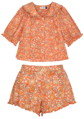 Rixo Alva Printed Cotton Pyajama set - Orange - 8