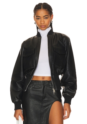 GRLFRND The Cropped Leather Bomber in Black. Size M, S, XL.