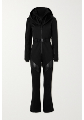 Mackage - Elle-z Belted Hooded Faux Leather-trimmed Ski Suit - Black - xx small,x small,small,medium,large