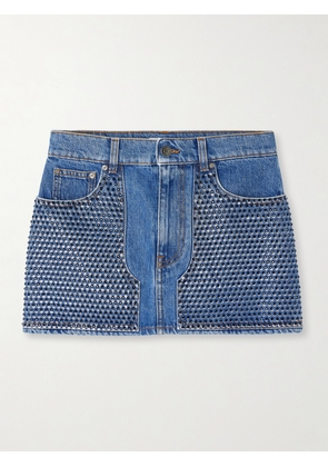 AREA - Crystal-embellished Printed Denim Mini Skirt - Blue - 25,26,27,28,29