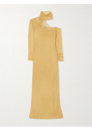BEARE PARK - One-shoulder Tie-detailed Silk-georgette Maxi Dress - Gold - UK 6,UK 8,UK 10,UK 12,UK 14,UK 16