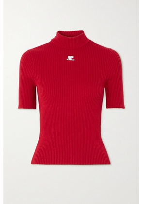 COURREGES - Embroidered Ribbed-knit Top - x small,small,medium,large,x large