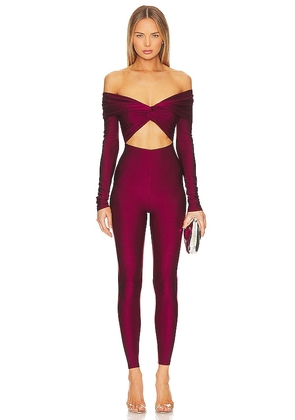 The Andamane Kendall Off The Shoulder Jumpsuit in Wine. Size M.