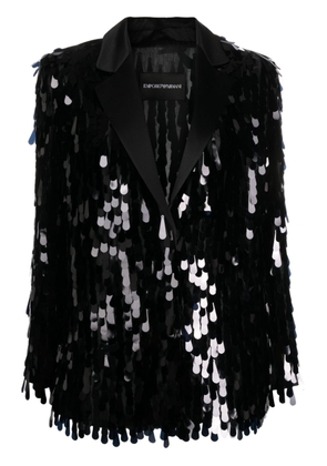 Emporio Armani notched-lapel sequined blazer - Black